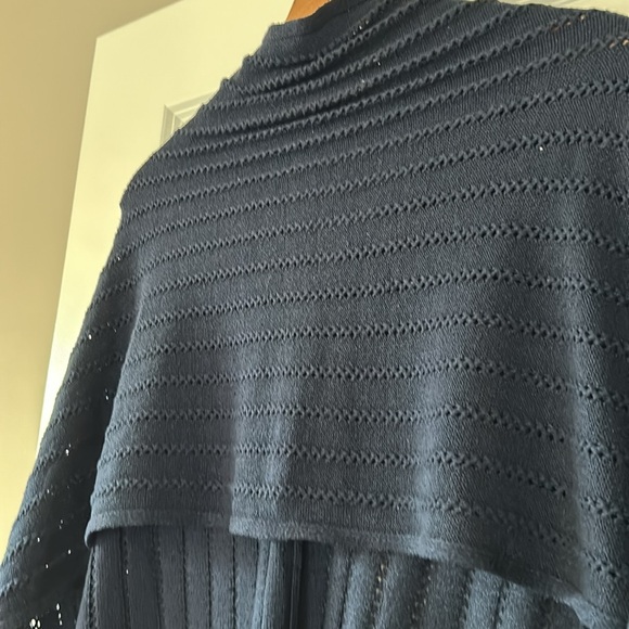 J Jill Ribbed V-Neck Silk-Blend Poncho/ Shrug / Wrap Navy Blue OS - Picture 7 of 7